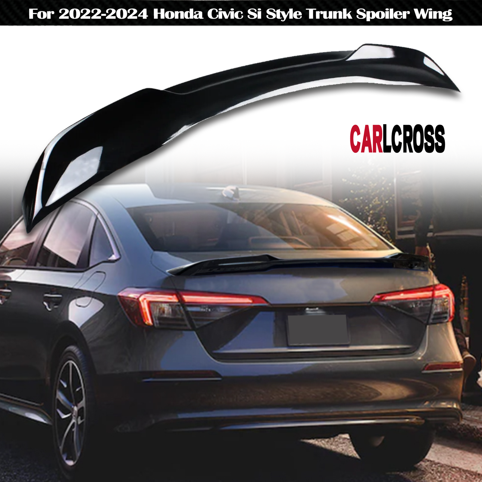 RS Style Glossy High Kick Trunk Spoiler for 2022-2024 Honda Civic Sedan