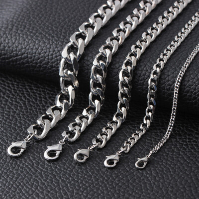 Stainless Steel Silver Chain Cuban Link Curb Womens Mens Bracelet 3/5/7/9/11mm