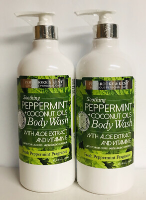 2 Bottles Peppermint & Coconut Oil Body Wash w/ Aloe Vera & Vitamin E 33.8 oz Ea