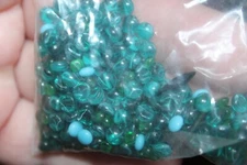 3-39. VINTAGE 5MM ROUND GLASS GREEN FLAWED CABOCHONS. 12 PC LOT