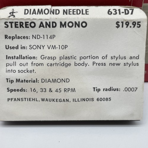 Pfanstiehl 631-D7 Stylus Needle For Sony ND-114P VM-10P NOS - Afbeelding 3 van 3