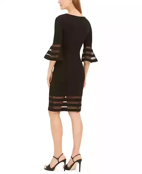 calvin klein illusion mesh dress Calvin Klein CD4C19MQ Black Illusion Mesh Bell Slv Stretch Crepe Sheath Dress 6R