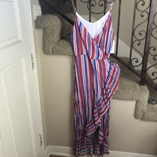 “Peach Love”Junior Striped Spaghetti Strap Wrap Dress SzLarge