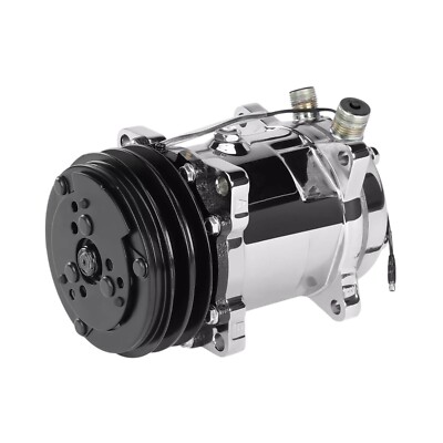 AC Compressor Fits Sanden 508 Style V-Belt 12V Chrome Black 2 Groove