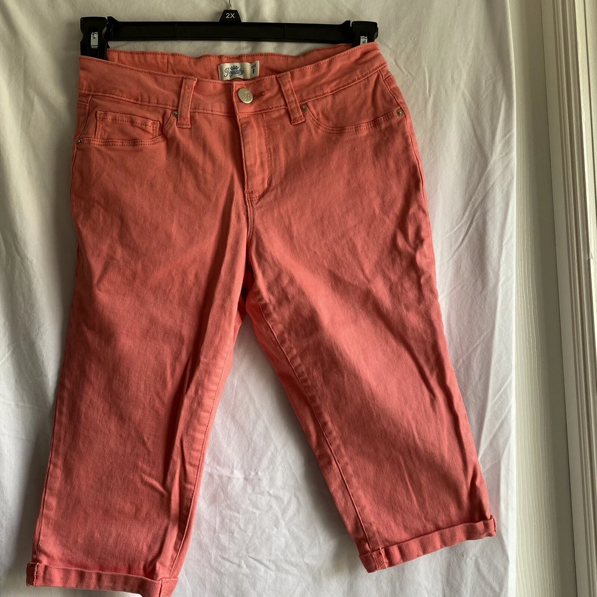 Royalty For Me Size 6 Capri Jeans Coral Cuffed Stretch Material