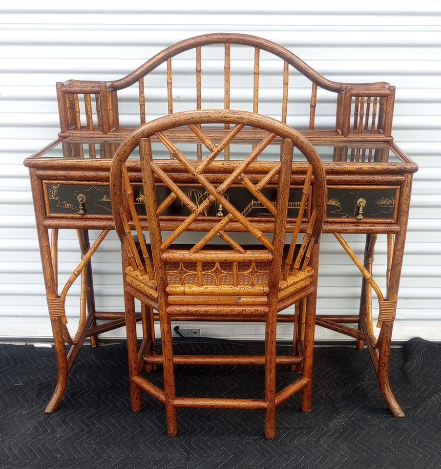 Silla de escritorio vintage estilo colonial británico imitación tortuga bambú Goldhill Foto 3 de 4