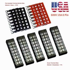 15PCS Dual Row 8 Position Screws Terminal Electric Barrier Strip Block 600V 15A