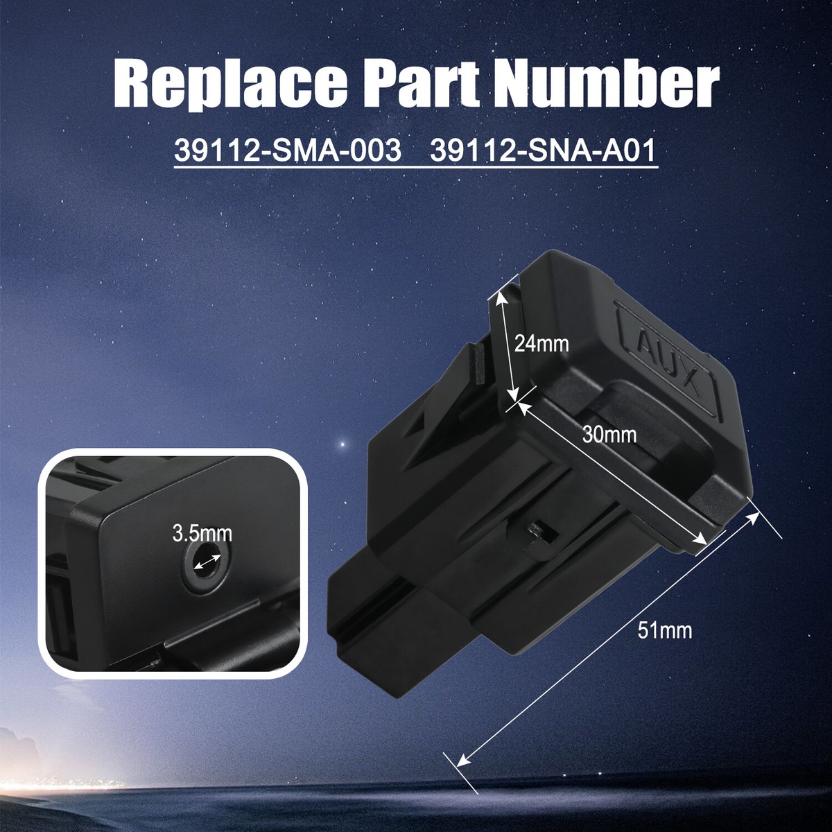 Auxiliary Stereo AUX Jack Port for Acura TL 2007 2008 MDX 2008
