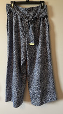 Michael Kors Women s Wide Leg Cropped dress Pants Navy with design-Sash belt