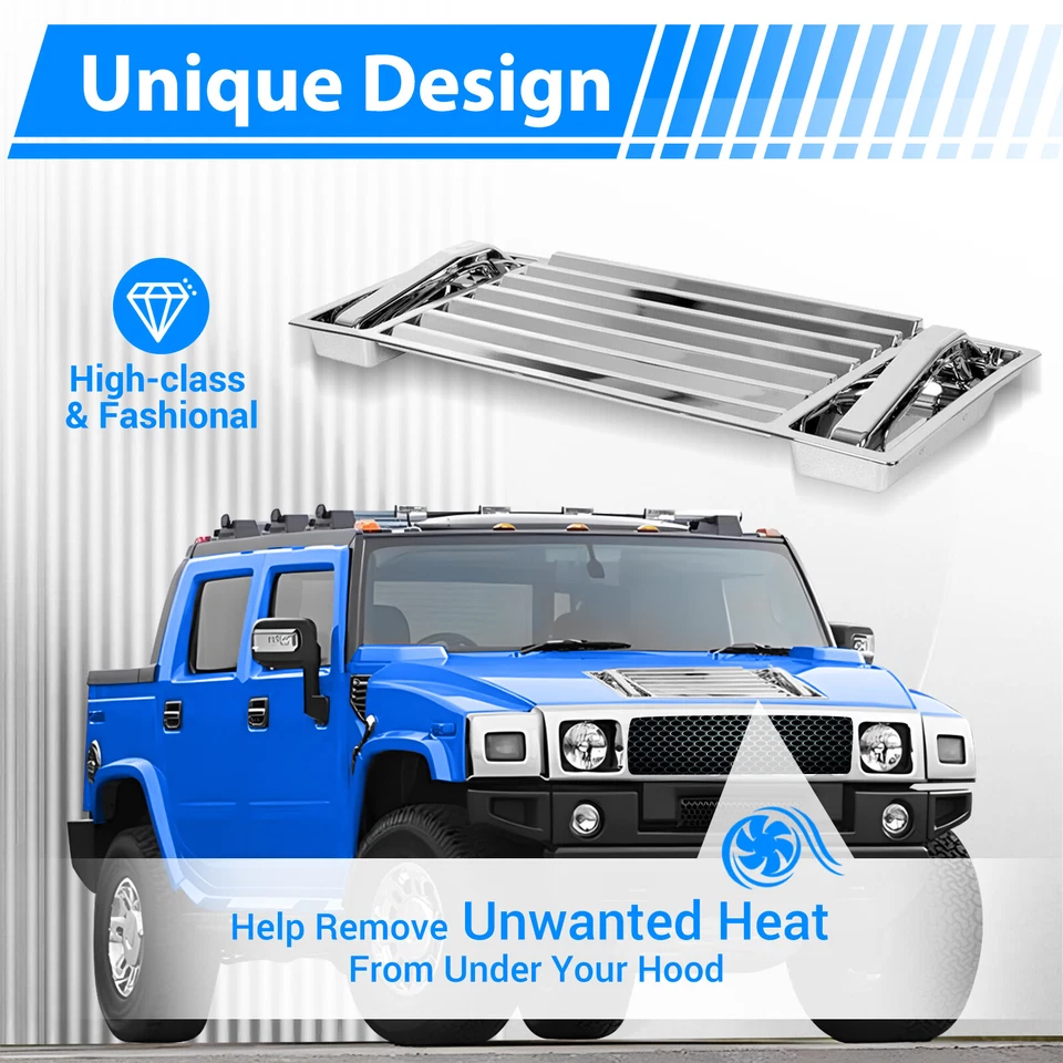 For 2003-2009 Hummer H2 Chrome Hood Deck Vent Panel Grille with handle covers Foto 2 de 4