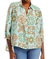 BNWT Johnny Was Corbetta Smocked Silk Printed Boho Shirt Blouse Multi XL 225