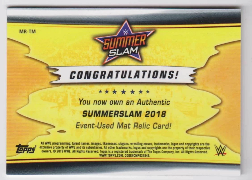 2019 Topps WWE SummerSlam 2018 Mat Relic #MR-TM The Miz - Image 2 of 2