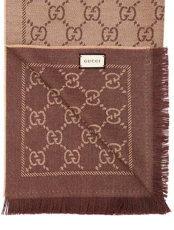 Foulard Gucci/motif GG/réversible beige et marron monogramme jacquard