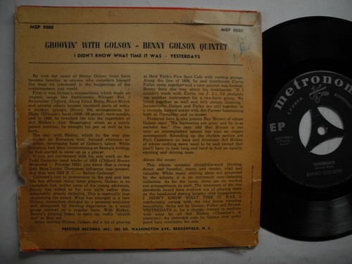BENNY GOLSON Groovin' With EP I Didn't Know What Time... 45 7" 1960 Sweden VG+ - Imagen 2 de 2