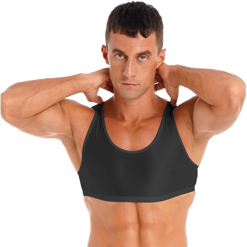 Men's Glossy Sleeveless Muscle Sports Bra Gym Fitness Shirt Vest Crop Top - Picture 126 of 215