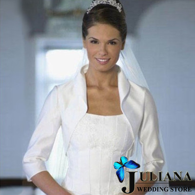 Stocked White/Ivory Satin 3/4 Sleeve Wedding Jackets Bridal Bolero