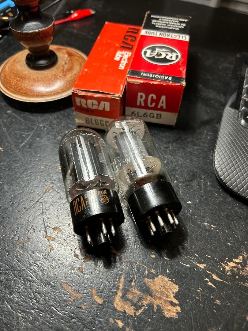 NOS NIB testing matched pair RCA black plate 6L6GC + 6L6GB