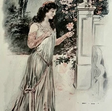 Beautiful Woman Juliet Pink Rose 1905 Henry Hutt Lithograph Metropolitan DWX9