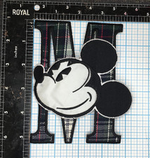 VINTAGE MICKEY MOUSE DISNEY CARTOON LETTER M 5.25" IRON ON PATCH GREEN WHITE BLU