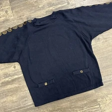 Vintage Gitano Women Size Medium Sweatshirt Crewneck Buttons Navy