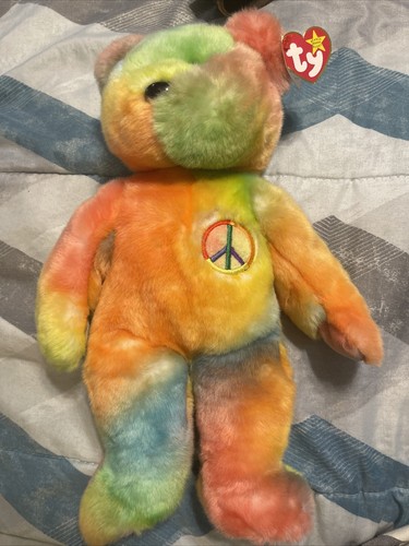 TY Beanie Baby - Peace der Neonbär - (13 Zoll) - MWMTs Stofftier Spielzeug