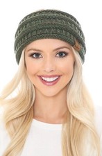 C.C Soft Stretch Winter Warm Cable Knit Ear Warmer Pony Headband/NWT/New Olive