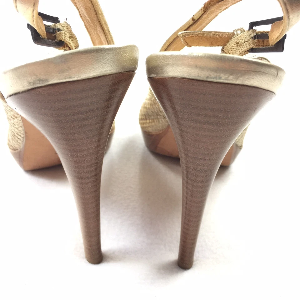 Boutique 9 Lowan тканые высокие каблуки 9 металлический свет золото заглянуть носок деревянные насосы - Изображение 4 из 4