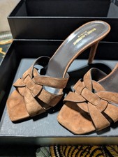 Saint Laurent Ysl Brown Suede Tribute Mule Sa...