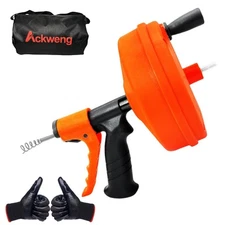 Drain Snake 50 Ft, Auto Feed, Plumbing Snake for Sink with Drill Attachment, ...