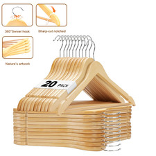 20Pack Wooden Hangers Suit Hangers Premium Natural Finish Cloth Coat Hangers US