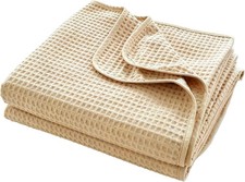 100 Percent Cotton Waffle Weave Throw Blanket Khaki Soft Bedding For Home Decor
