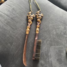 Equestrian Shoe Horn Brush Set Hand Wood Plastic VTG