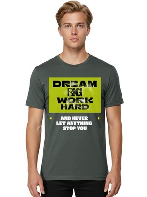 Dream-Big-Work-Hard(1) Mens Graphic Tee,100% Cotton,Casual Summer Wear