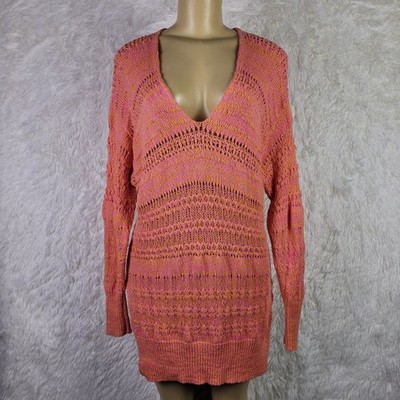 Free People Pink Hot Tropics Paloma Open Knit Cover Up Boho Beachy Hippie XS