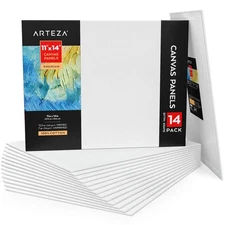 Arteza Canvas Boards for Painting, Pack of 14, 11 x 14 Inches, Blank White Canva