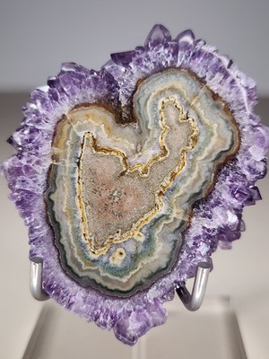  Polished Amethyst Stalactite Eye Slice with Agate UV Glow   Uruguay