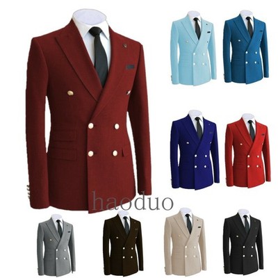 Herren Jacken Blazer Zweireiher Mäntel Smoking Spitzes Revers Slim Fit 