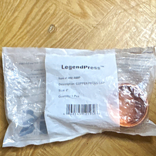 LegendPress 2" Copper Press Cap Fitting/Adapter, MPN 454-043BP