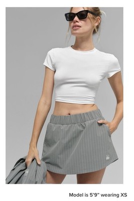 Alo Yoga Pinstripe Daylight Mini Skirt Lunar Grey/White Size S