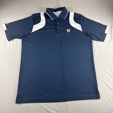 Milwaukee Brewers Antigua Polo Mens L Blue Golf Shirt Preppy MLB Baseball READ