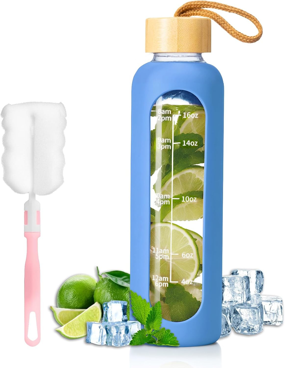 S, Water Bottle With Time Marker, Leakproof Glass Water