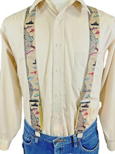 Men's, Fisherman on Khaki, XL, 1.5", Adj. Suspenders / Braces, Made in USA