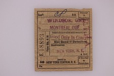 NY Central RR train railway Baggage Check Windsor Ont Montreal 1953 Used