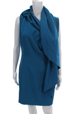 Halston Womens One Shoulder Sleeveless Knee Length Dress Candy Blue Size 8