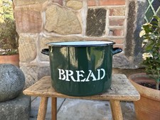 Enamelware Bread Bin Large and Vintage Double Handled Black & White Planter