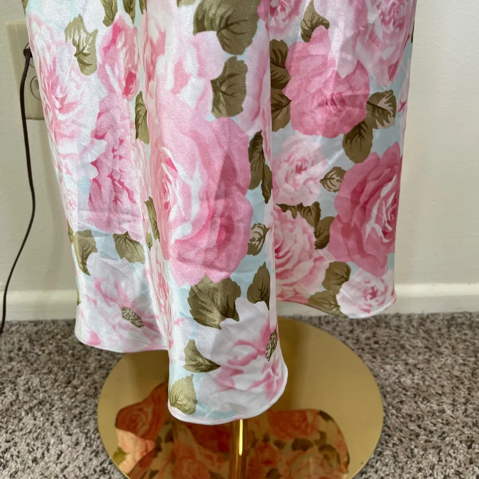 Maxi Camisón Vintage Jaclyn Smith Rosa Floral Brillante Satén Encaje 3X Babydoll Y2K Foto 4 de 4