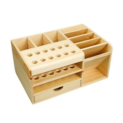 Wooden Storage Box for Tweezers Screwdrivers Rulers Remote Control Shelf
