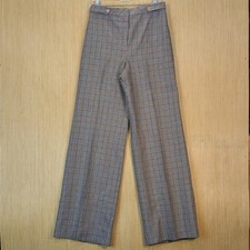 Vintage 70's Women's Plaid Wide Leg Trousers Brown Wool Blend High Rise Size 12