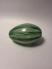 Vtg Murano Italy Egg Green Ribbon Latticino  Art Glass Paperweight Christmas