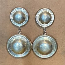Large Artisan Signed RM Silver 925 Double Circle Dangle Pierced Post Earrings